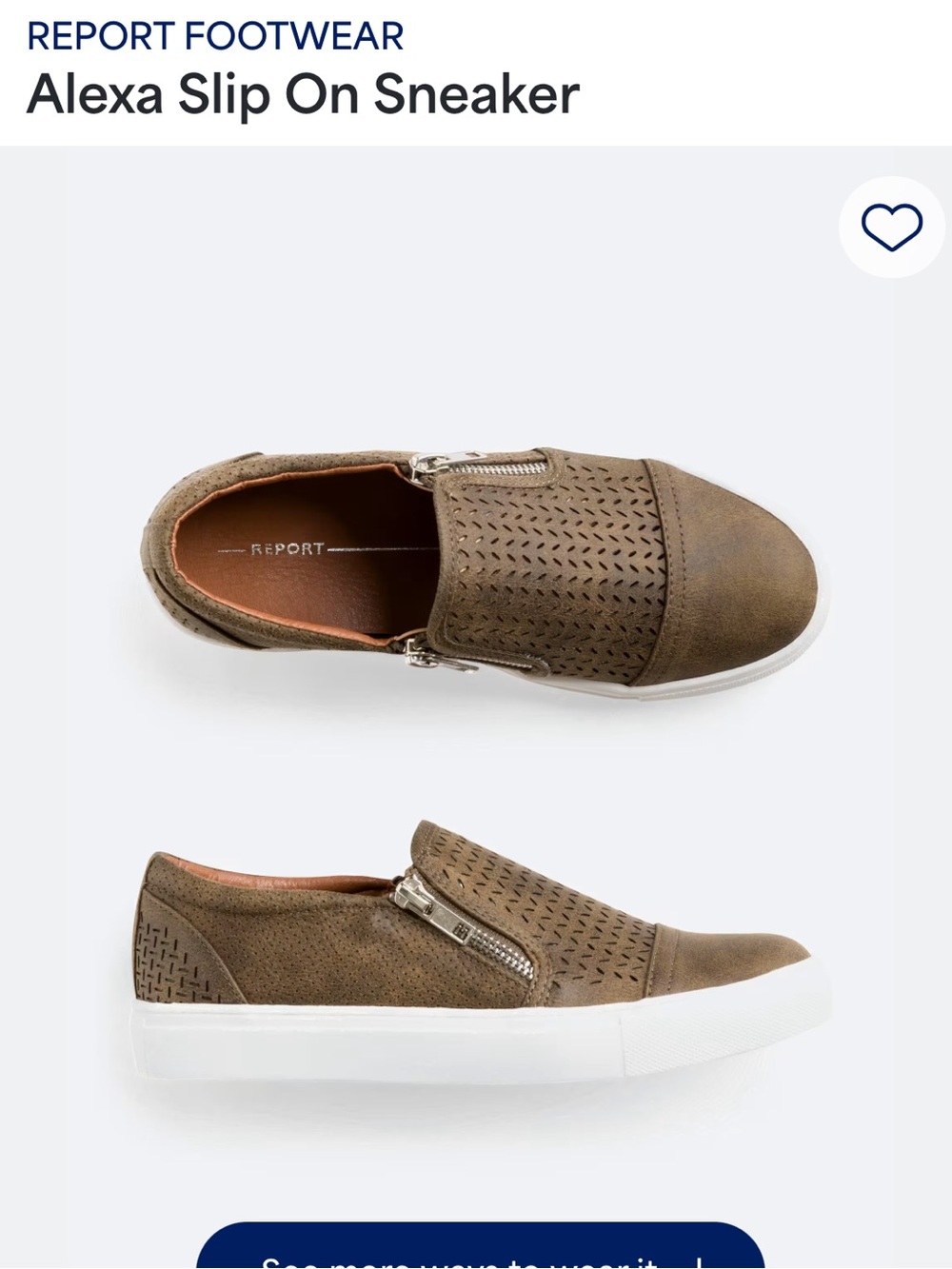 Report Alexa Slip-On Sneaker in Olive Brown and White